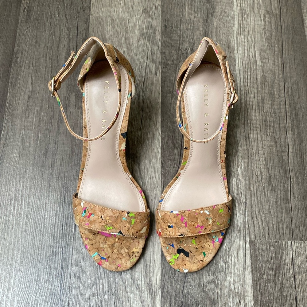 Kelly & Katie | Cork Colorful Block Heels Women 7 Strappy Sandals
